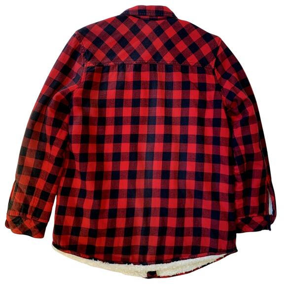 Zara Coat Jacket Women XL  Fleece Lined Flannel Buffalo Plaid Red Black Relaxed - Picture 7 of 12